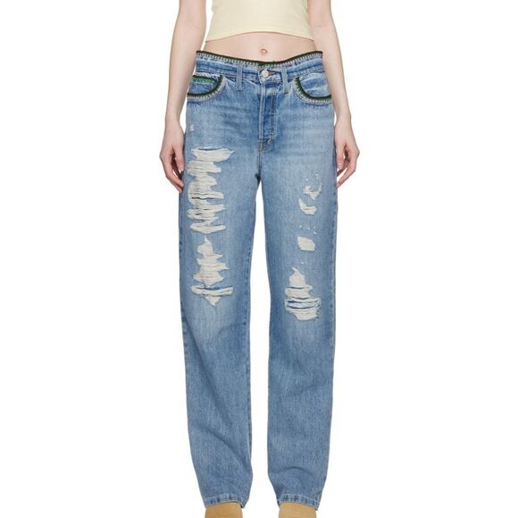 Frame Denim Denim - Frame x Julia Sarr Jamois crochet trimmed distressed  cuffed boyfriend jeans